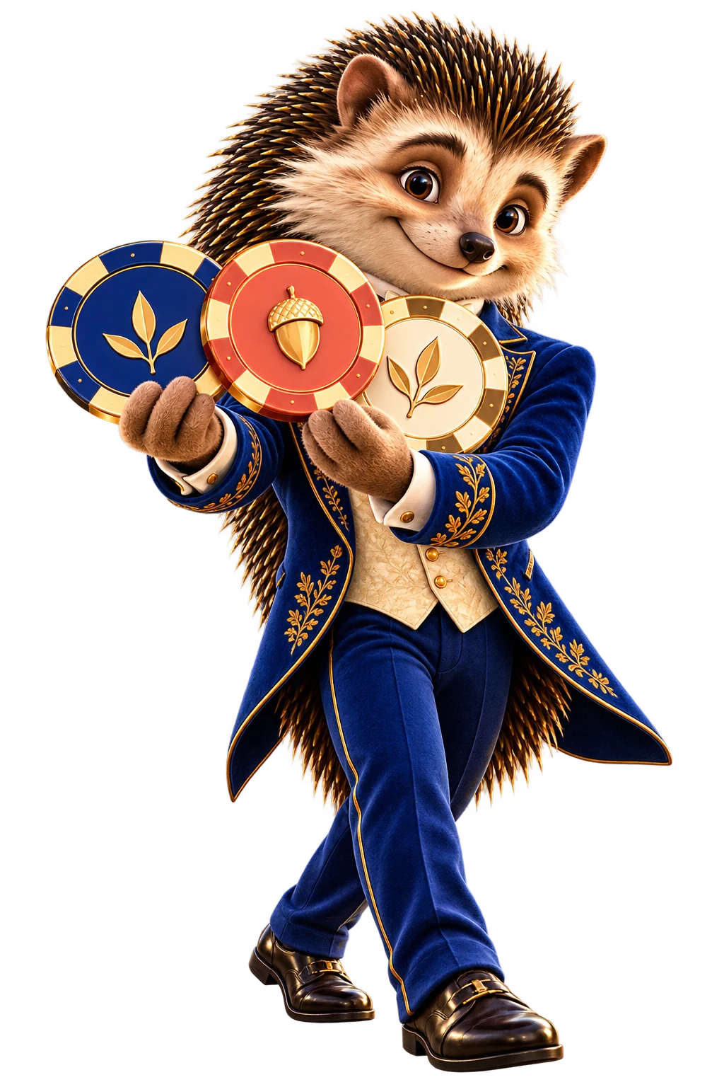 The Hedgehog Gold host presents three colourful gaming chips.